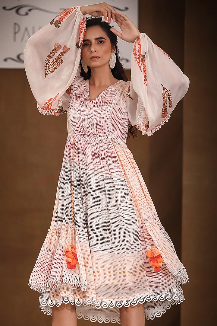 Almond Peach Printed Summer Dress by Pallavi Jaipur at Pernia's Pop Up Shop