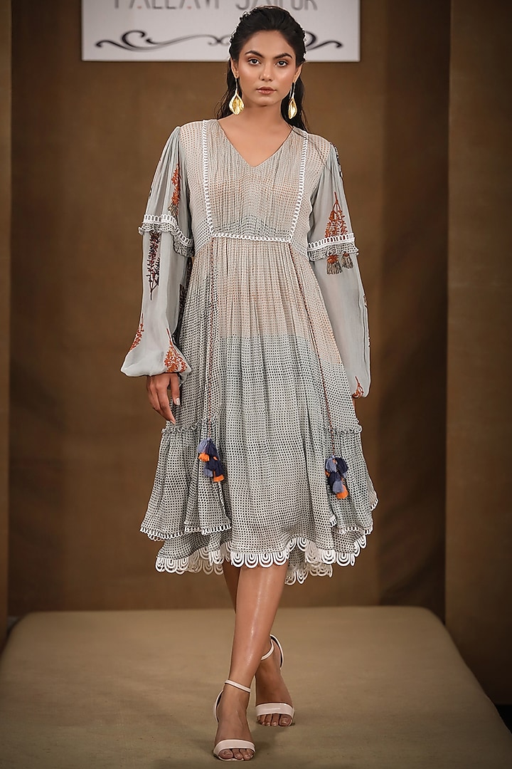 Grey Printed Dress by Pallavi Jaipur
