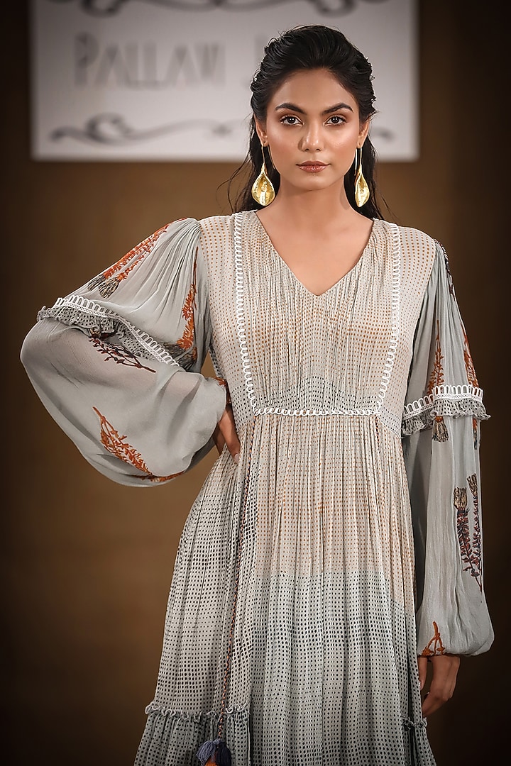 Grey Printed Summer Dress by Pallavi Jaipur at Pernia's Pop Up Shop