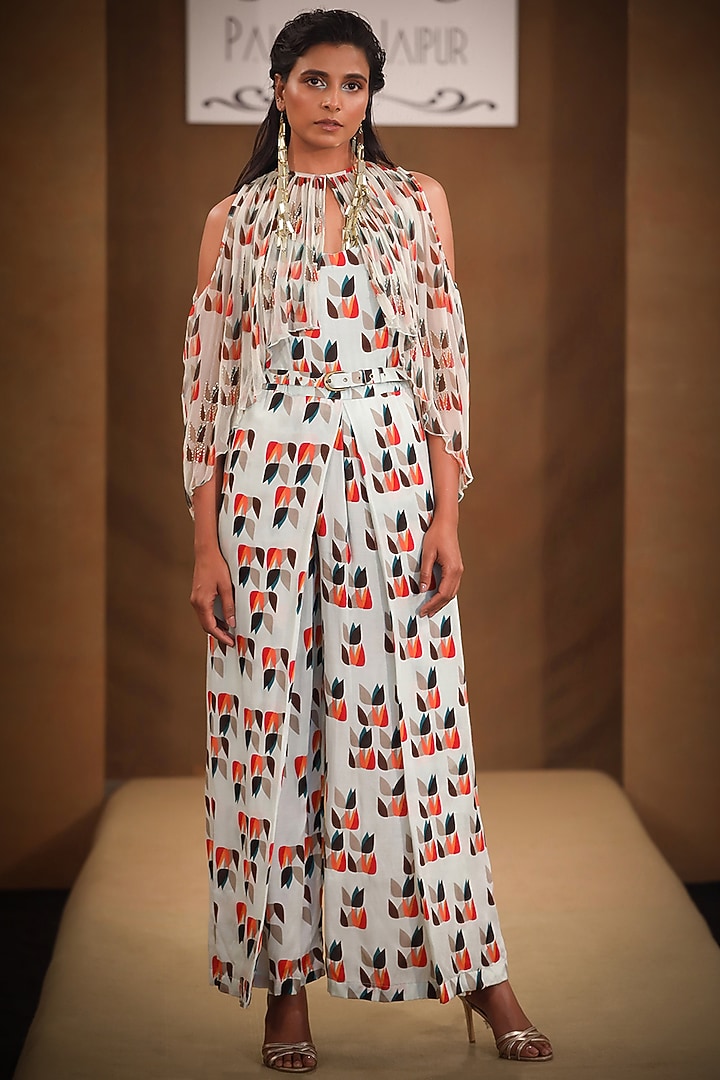 Sea Green Embroidered & Printed Jumpsuit by Pallavi Jaipur at Pernia's Pop Up Shop