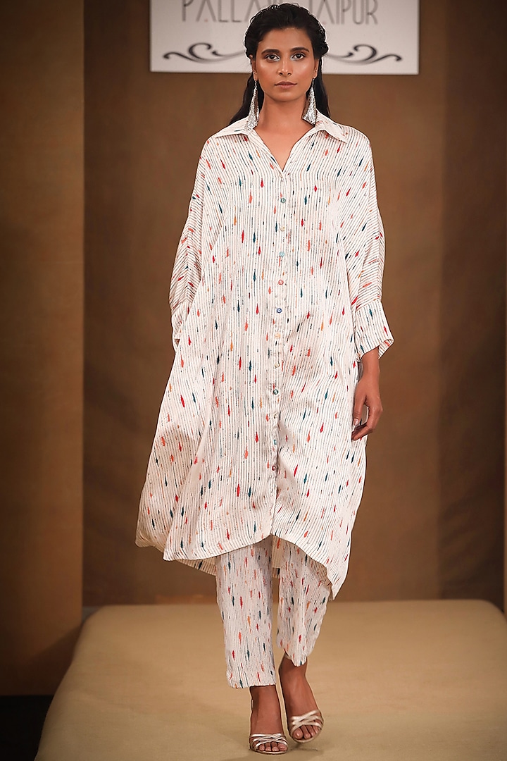 White Printed Pant Set by Pallavi Jaipur at Pernia's Pop Up Shop