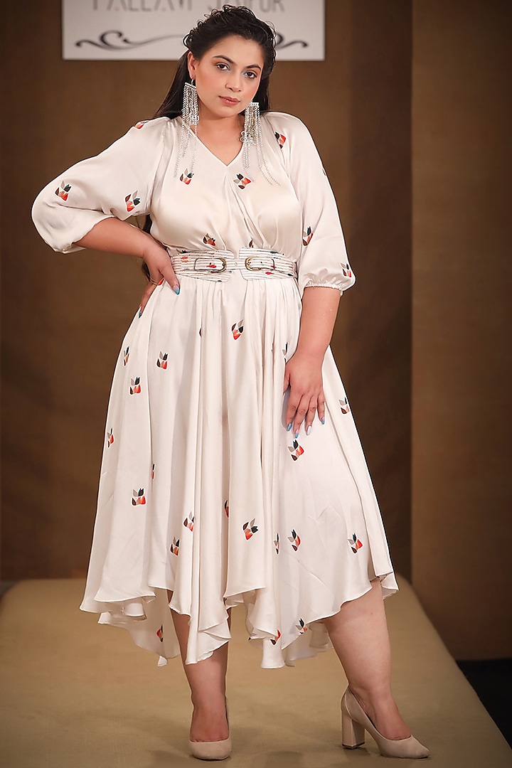 White Printed Flared Dress by Pallavi Jaipur
