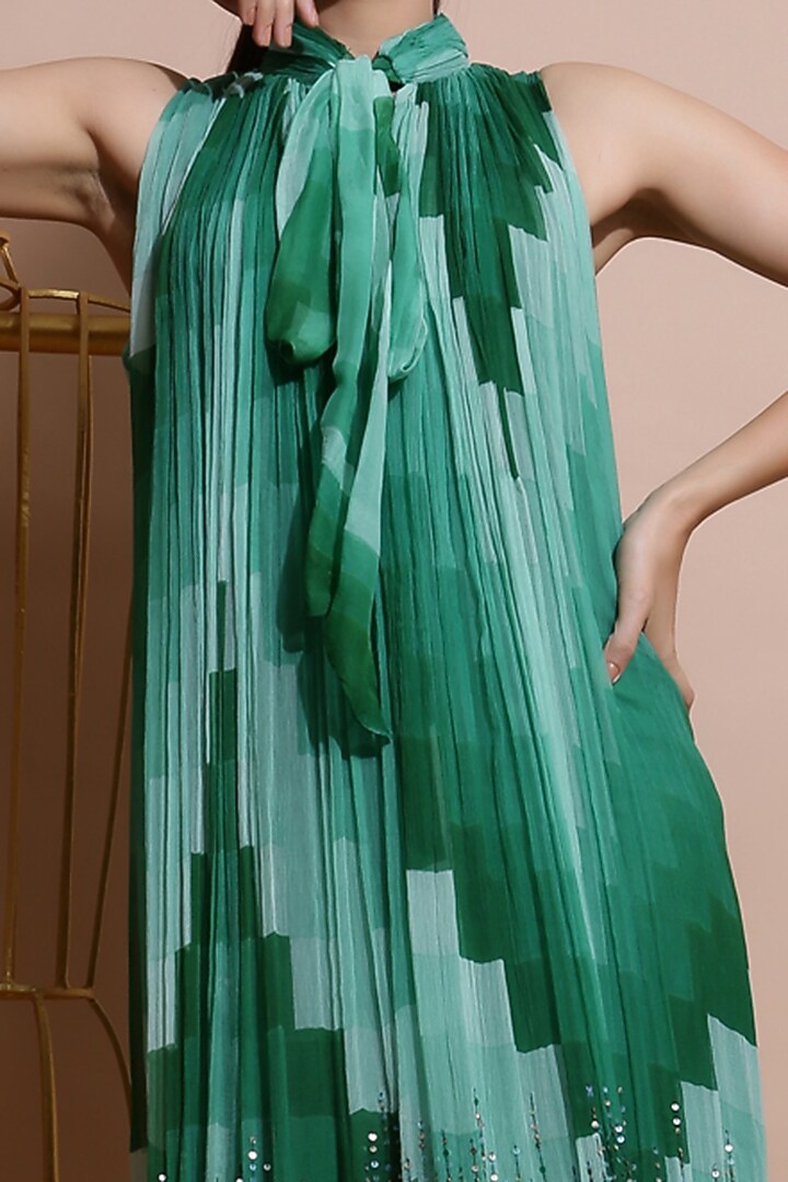 Green Embroidered & Printed Vacation Dress by Pallavi Jaipur at Pernia's Pop Up Shop