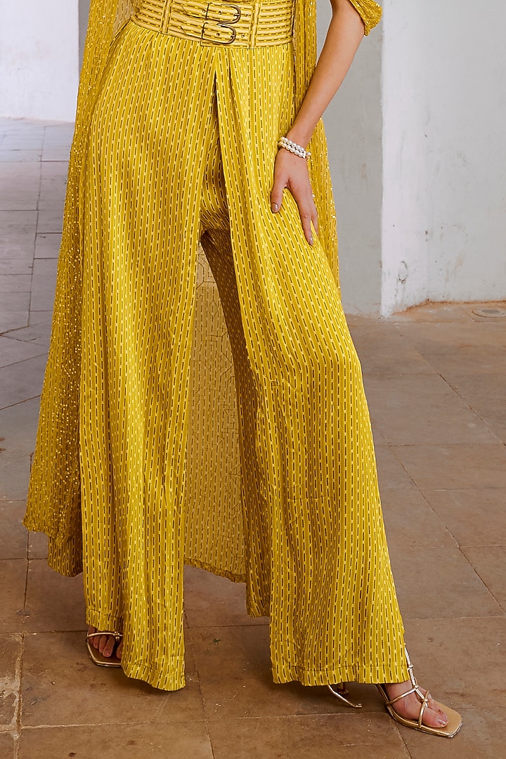 Lemon Green Silk Blend Printed Cowl Jumpsuit by Pallavi Jaipur at Pernia's Pop Up Shop