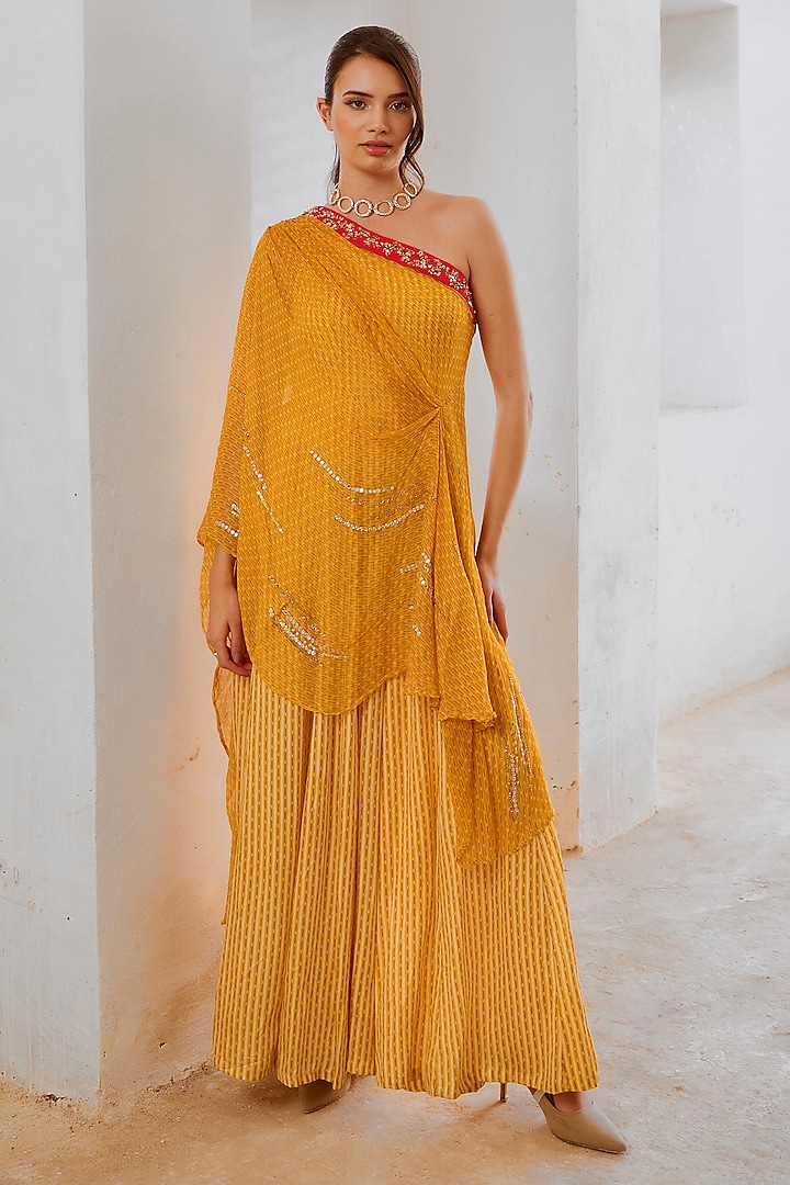 Marigold Yellow Silk Blend Printed Jumpsuit With Toga by Pallavi Jaipur at Pernia's Pop Up Shop