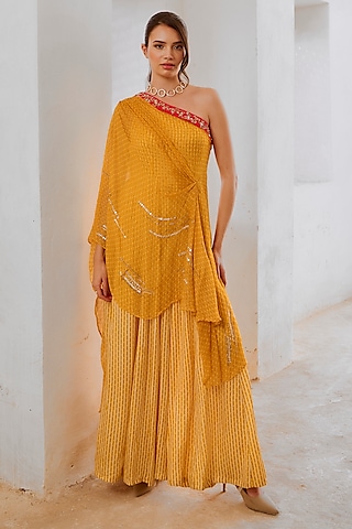Marigold Yellow Silk Blend Printed Jumpsuit With Toga by Pallavi Jaipur
