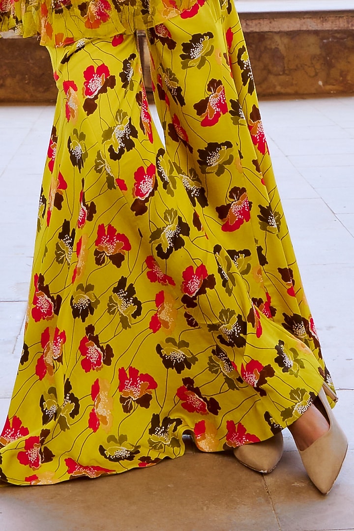 Green Silk Blend Printed Wedding Sharara Set by Pallavi Jaipur at Pernia's Pop Up Shop