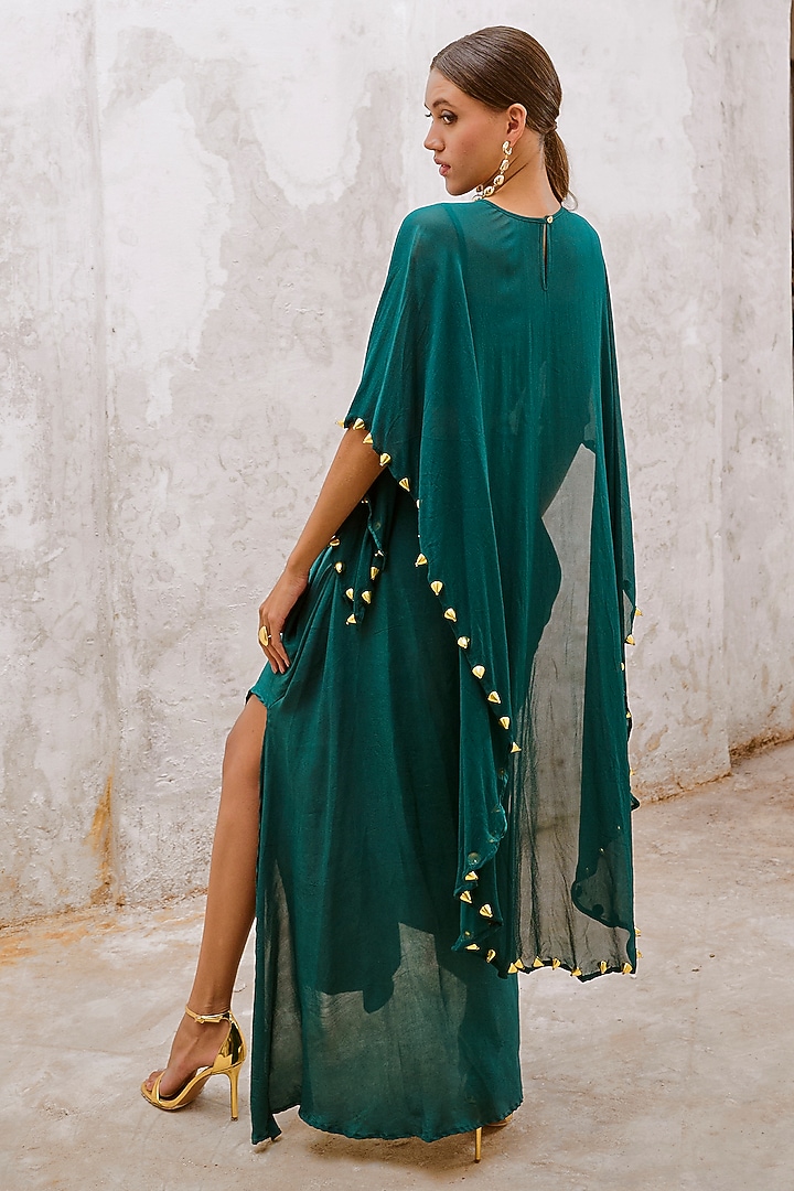 Bottle Green Summer Silk Draped Skirt Set by Pallavi Jaipur at Pernia's Pop Up Shop