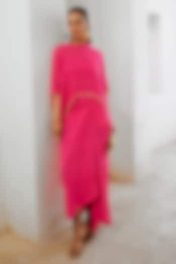 Hot Pink Summer Silk Draped Skirt Set by Pallavi Jaipur at Pernia's Pop Up Shop