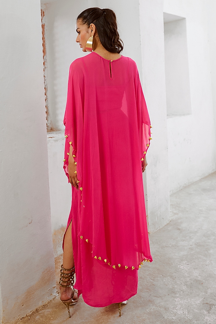 Hot Pink Summer Silk Draped Skirt Set by Pallavi Jaipur at Pernia's Pop Up Shop