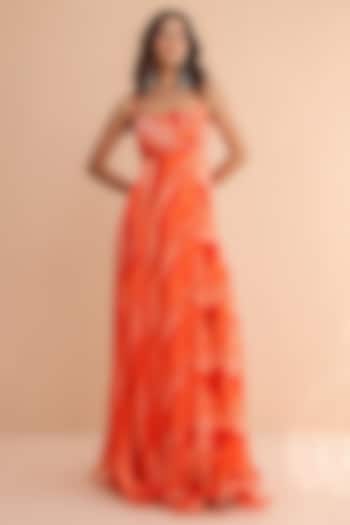 Tangerine Chiffon Hand Embroidered Maxi Vacation Dress by Pallavi Jaipur at Pernia's Pop Up Shop