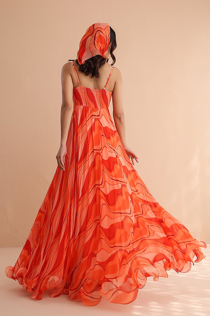 Pernia's Pop Up Shop - Pallavi Jaipur Women Tangerine Chiffon Hand Embroidered Maxi Dress