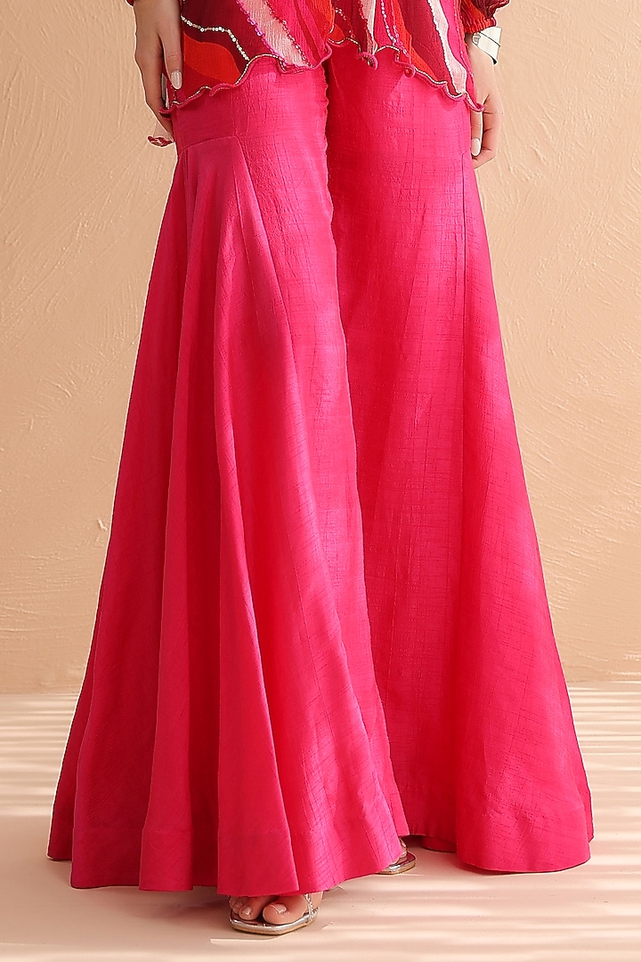 Fuchsia Pink Chiffon Leheriya Printed Tunic Set by Pallavi Jaipur at Pernia's Pop Up Shop