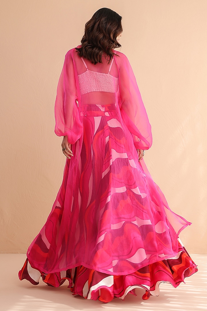 Fuchsia Pink Silk Blend Leheriya Printed Skirt Set by Pallavi Jaipur at Pernia's Pop Up Shop
