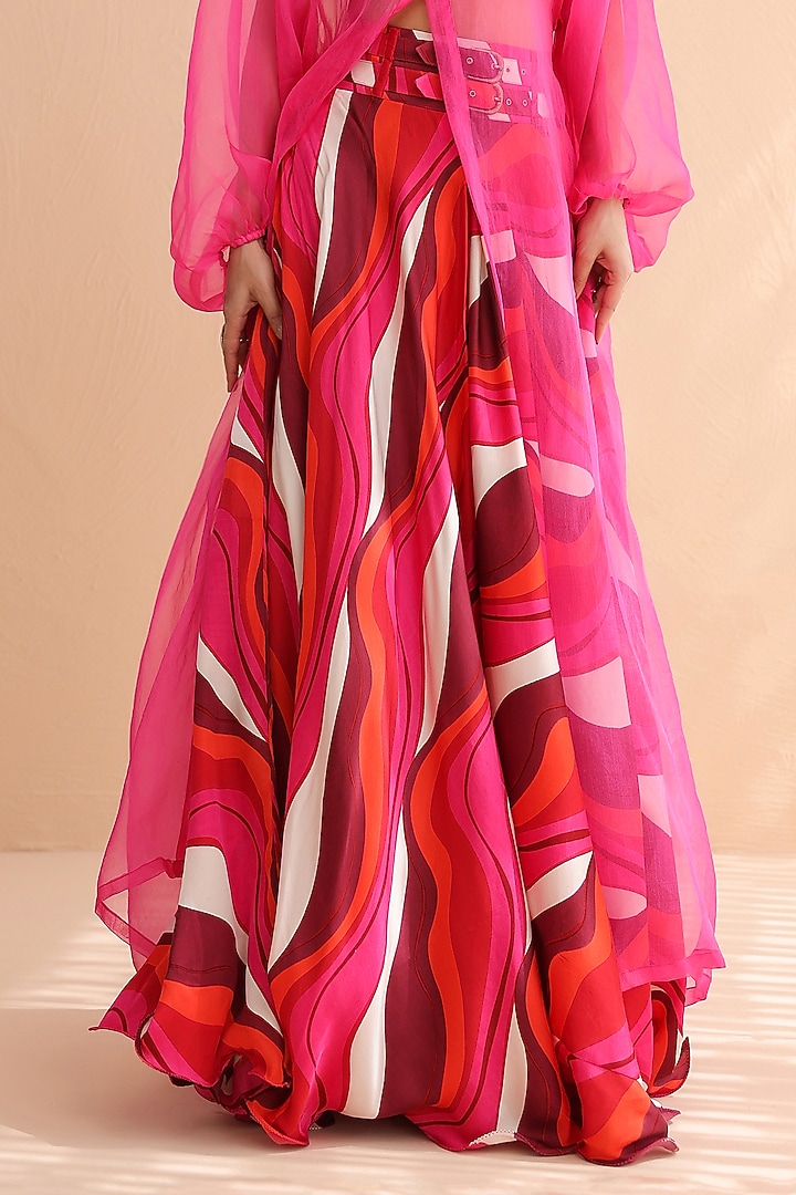 Fuchsia Pink Silk Blend Leheriya Printed Skirt Set by Pallavi Jaipur at Pernia's Pop Up Shop