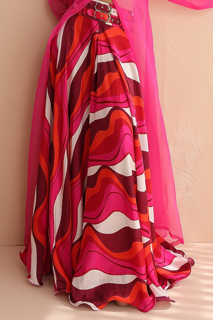 Fuchsia Pink Silk Blend Leheriya Printed Skirt Set by Pallavi Jaipur at Pernia's Pop Up Shop
