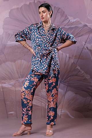 Persian Blue Silk Blend Printed Co-Ord Set by Pallavi Jaipur