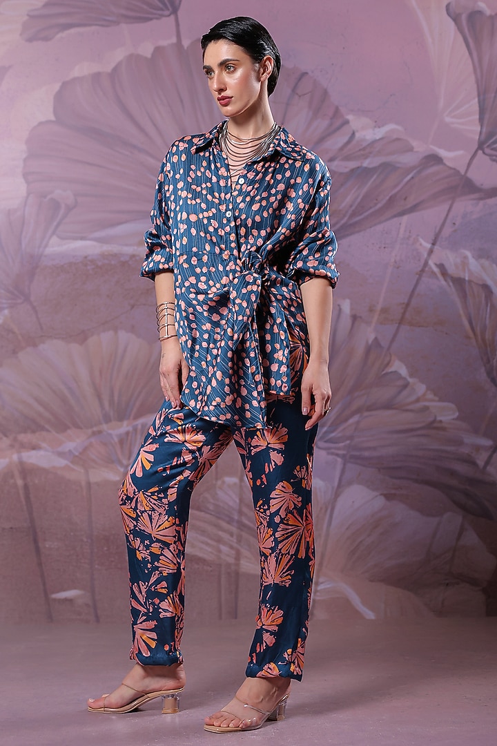 Persian Blue Silk Blend Printed Co-Ord Set by Pallavi Jaipur at Pernia's Pop Up Shop