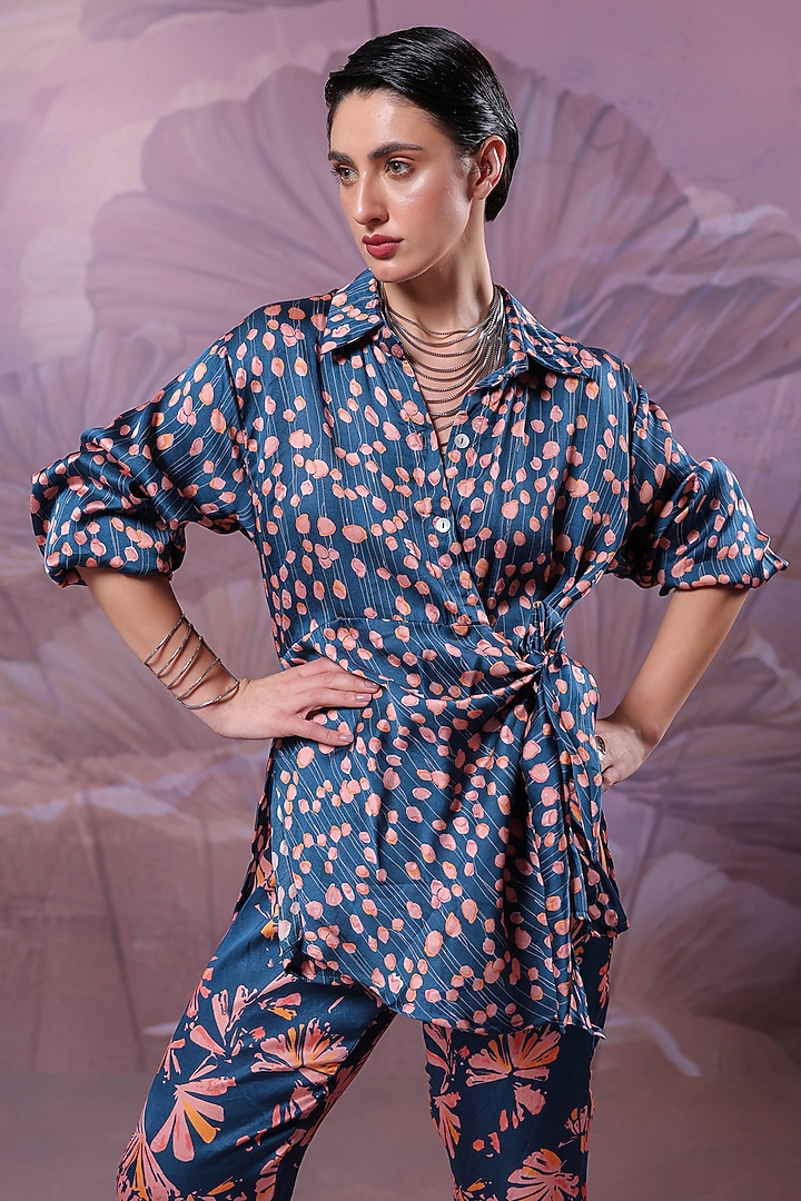 Persian Blue Silk Blend Printed Co-Ord Set by Pallavi Jaipur at Pernia's Pop Up Shop