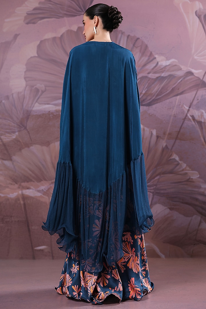 Persian Blue Silk Gota-Patti Embroidered Kaftan Set by Pallavi Jaipur at Pernia's Pop Up Shop
