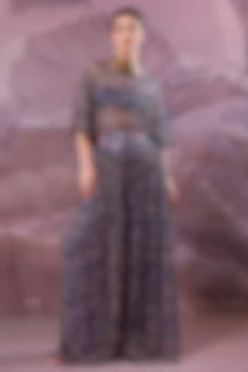 Persian Blue Chiffon Printed Co-Ord Set by Pallavi Jaipur at Pernia's Pop Up Shop