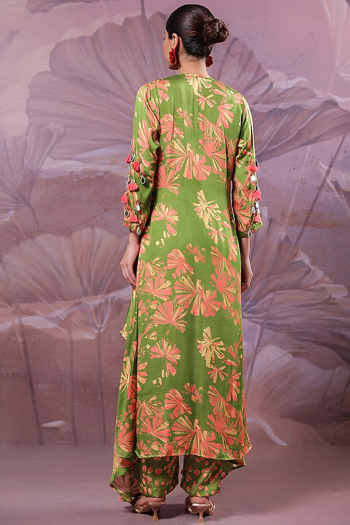 Avocado Green Silk Blend Printed High-Low Tunic Set by Pallavi Jaipur at Pernia's Pop Up Shop