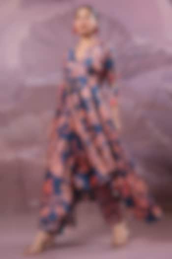 Persian Blue Silk Blend Printed High-Low Tunic Set by Pallavi Jaipur at Pernia's Pop Up Shop
