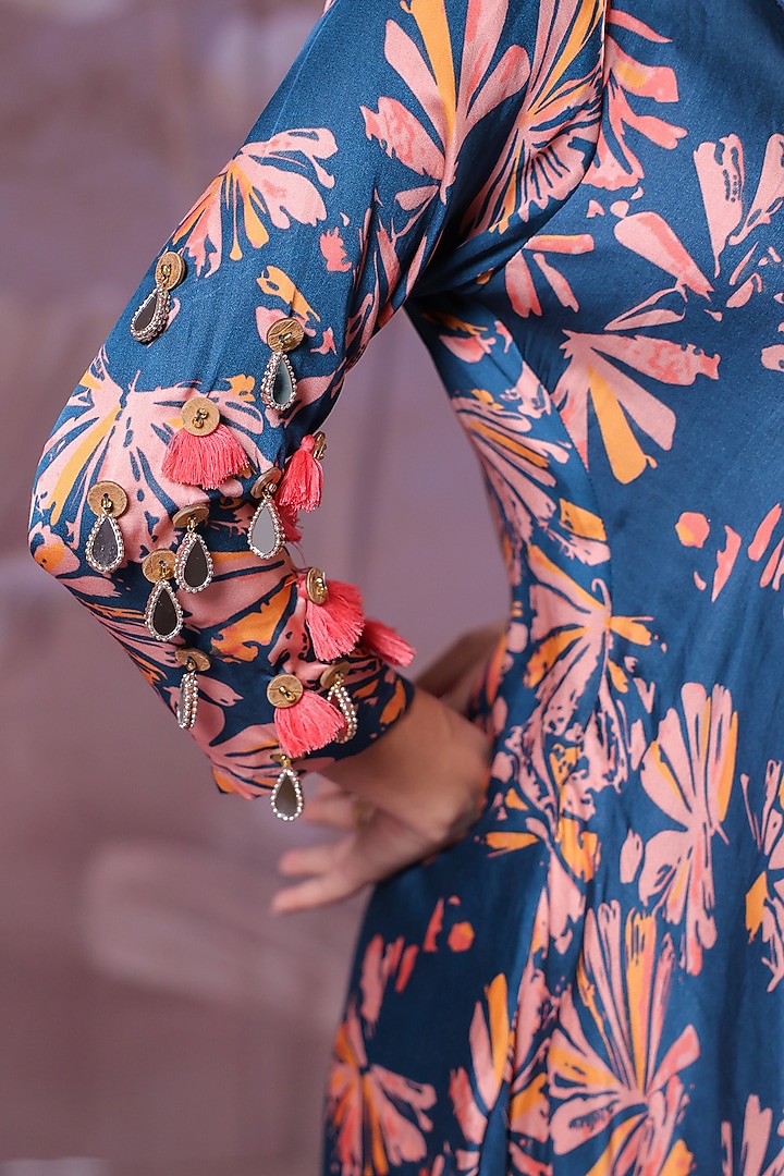 Persian Blue Silk Blend Printed High-Low Tunic Set by Pallavi Jaipur at Pernia's Pop Up Shop