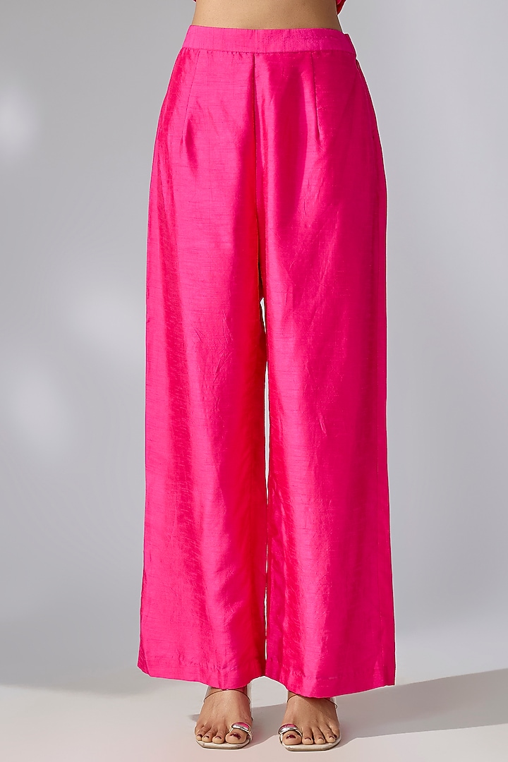 Fuchsia Pink Chiffon Printed & Embroidered Wedding Anarkali Set by Pallavi Jaipur at Pernia's Pop Up Shop