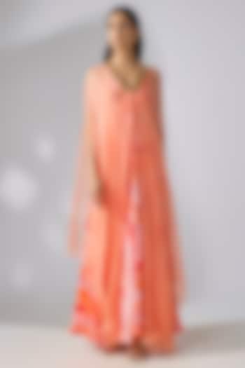 Tangerine Modal Printed Vacation Dress With Cape by Pallavi Jaipur at Pernia's Pop Up Shop