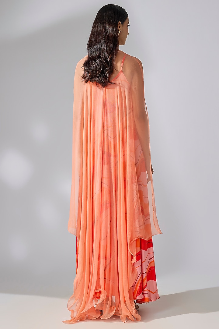 Tangerine Modal Printed Vacation Dress With Cape by Pallavi Jaipur at Pernia's Pop Up Shop
