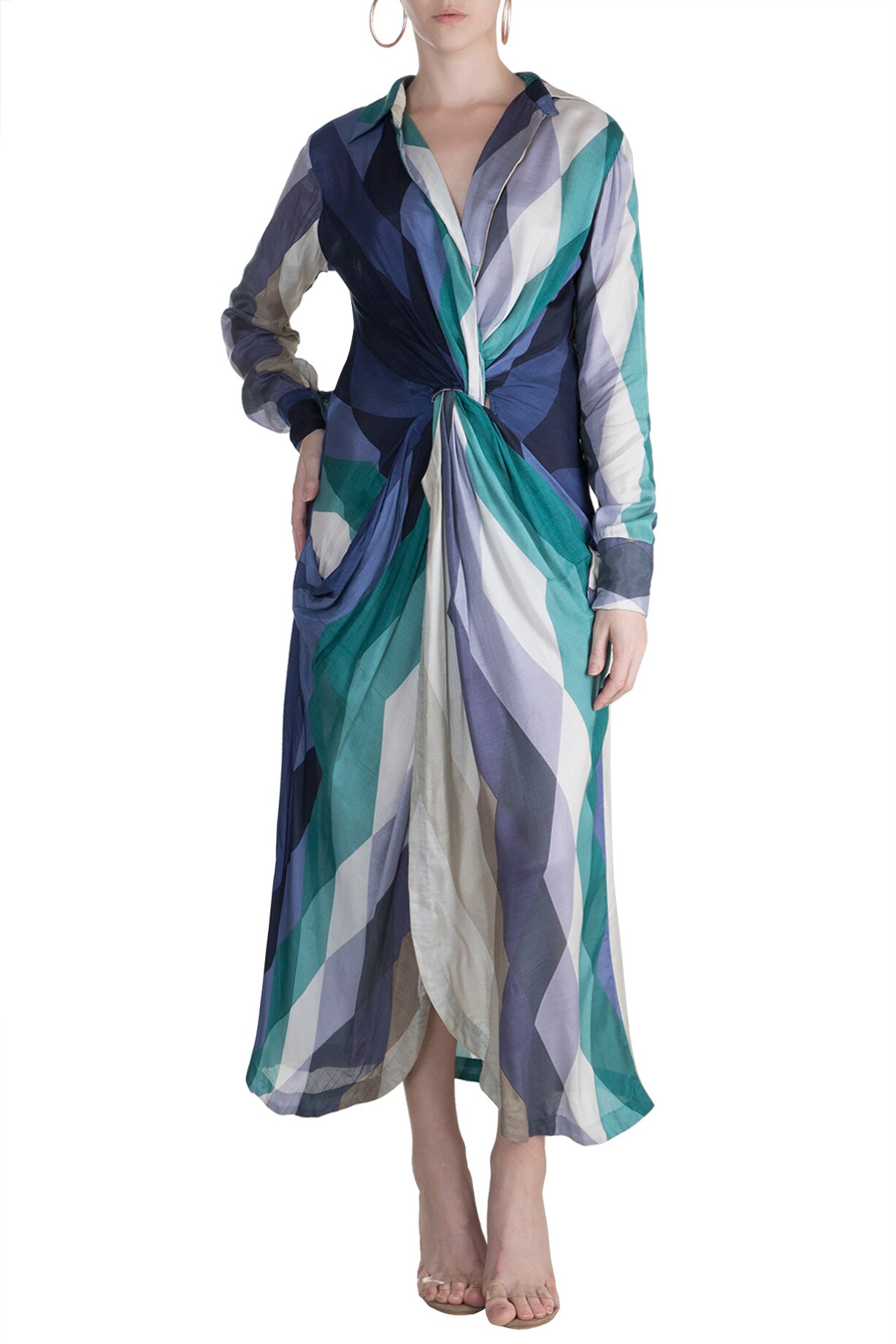 RFSS917 - Jaipuri Printed Midi in Navy Blue with Pink Floral Prints. main image 0