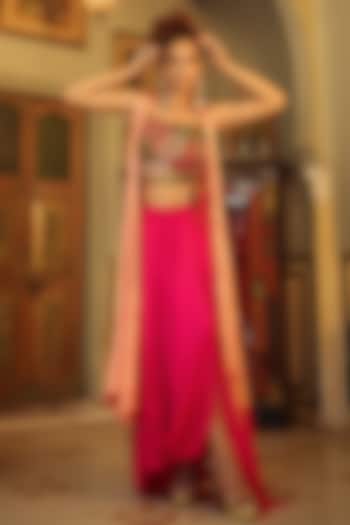 Peach Summer Silk Embroidered Cape Set by Pallavi Jaipur at Pernia's Pop Up Shop