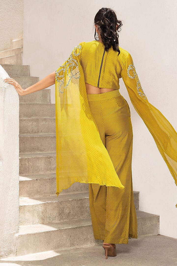 Olive Green Chanderi Flutter Pant Set by Pallavi Jaipur at Pernia's Pop Up Shop
