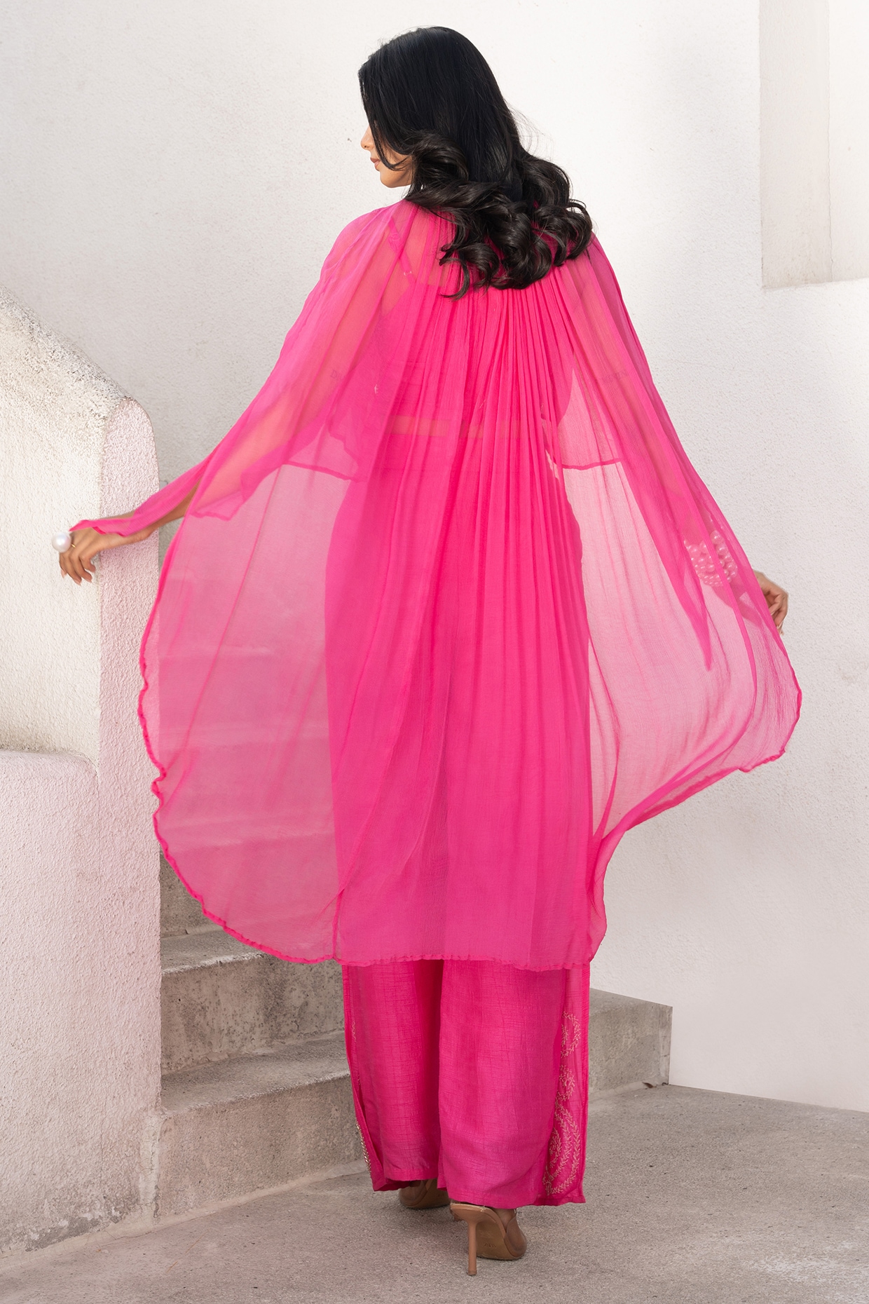 Pink chiffon cape hotsell