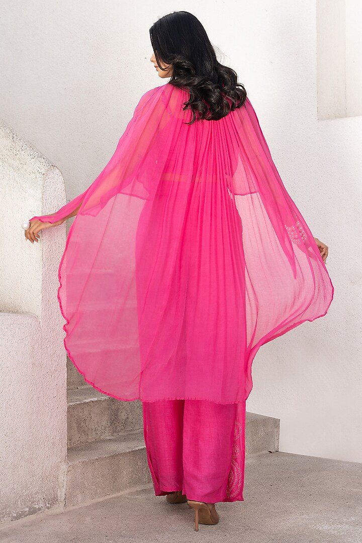 Hot Pink Chiffon Cape Set by Pallavi Jaipur at Pernia's Pop Up Shop