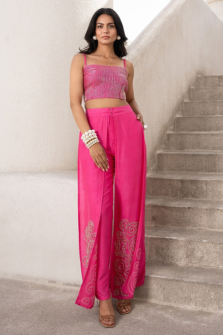 Hot Pink Chiffon Cape Set by Pallavi Jaipur at Pernia's Pop Up Shop