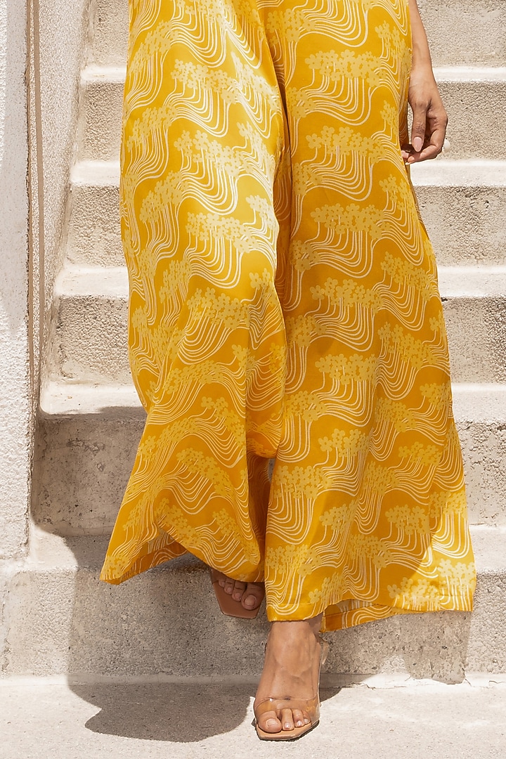Marigold Yellow Silk Blend Floral Printed Jumpsuit by Pallavi Jaipur at Pernia's Pop Up Shop