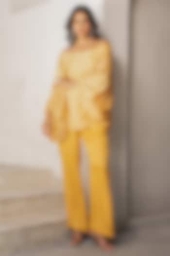 Marigold Yellow Silk Blend Pant Set by Pallavi Jaipur at Pernia's Pop Up Shop