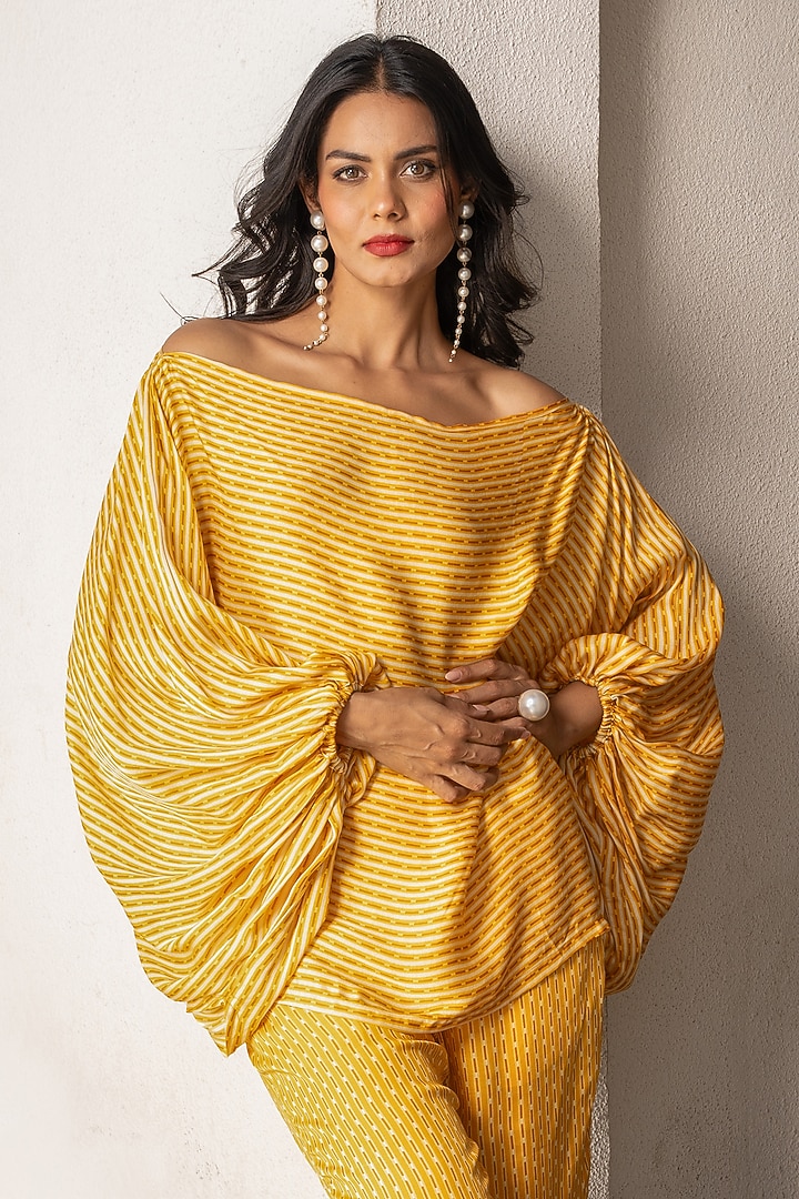 Marigold Yellow Silk Blend Pant Set by Pallavi Jaipur at Pernia's Pop Up Shop