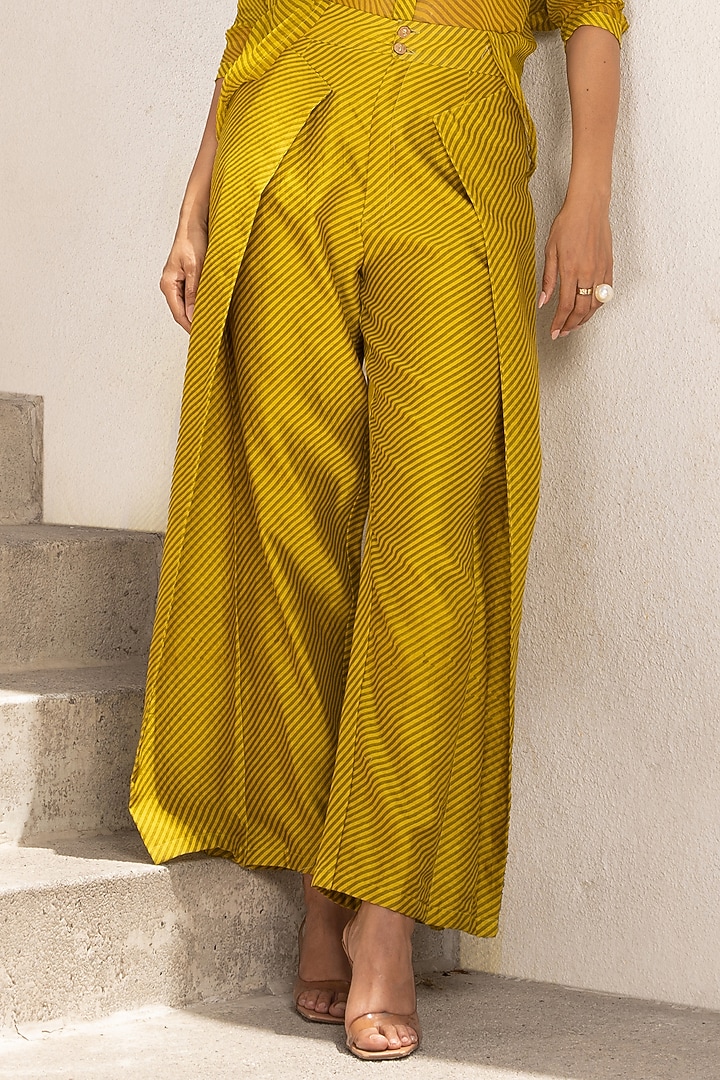 Olive Green Chanderi Pant Set by Pallavi Jaipur at Pernia's Pop Up Shop