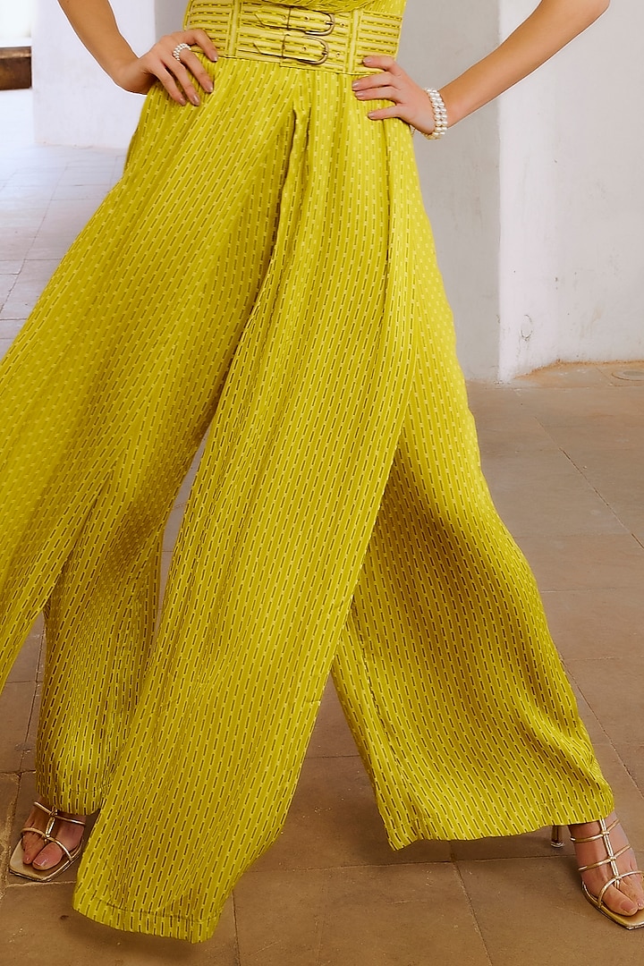 Lemon Green Silk Blend Printed Cowl Jumpsuit by Pallavi Jaipur at Pernia's Pop Up Shop