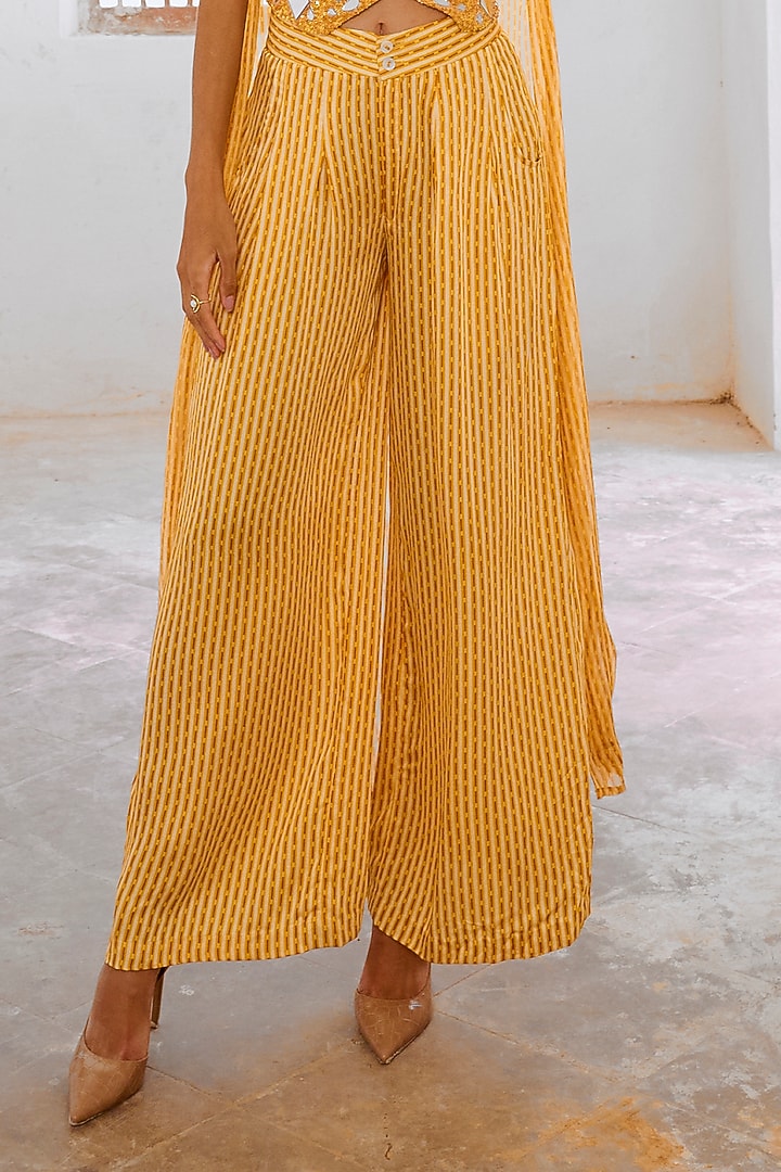 Daisy Yellow Chiffon Waterfall Cape Set by Pallavi Jaipur at Pernia's Pop Up Shop