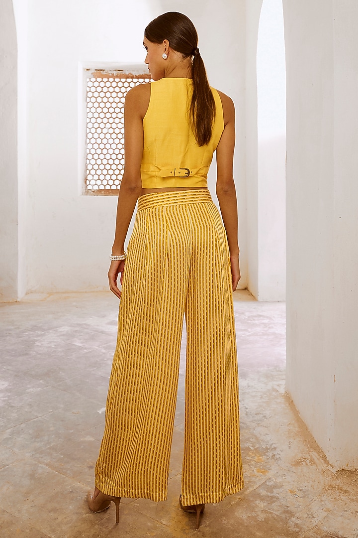 Daisy Yellow Silk Blend Printed Pant Set by Pallavi Jaipur at Pernia's Pop Up Shop