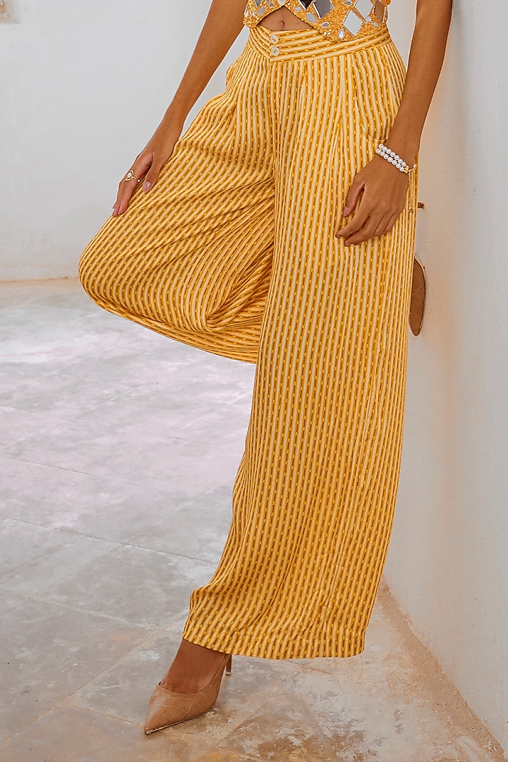 Daisy Yellow Silk Blend Printed Pant Set by Pallavi Jaipur at Pernia's Pop Up Shop