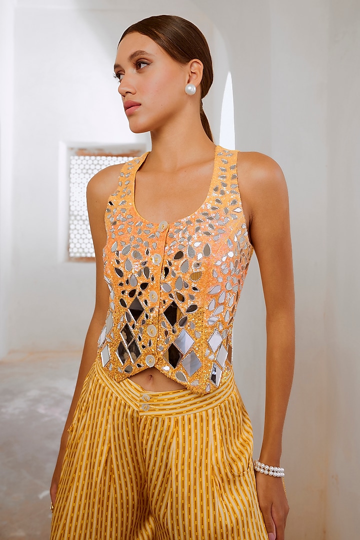 Daisy Yellow Silk Blend Printed Pant Set by Pallavi Jaipur at Pernia's Pop Up Shop