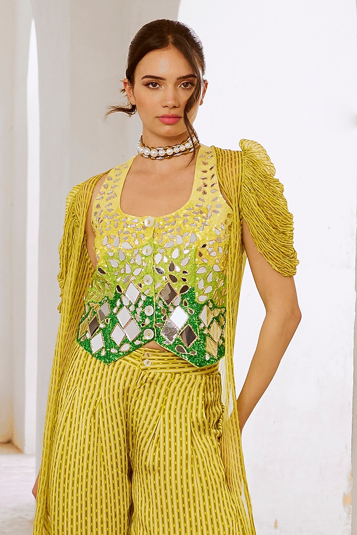 Lemon Green Chiffon Cape Set by Pallavi Jaipur at Pernia's Pop Up Shop