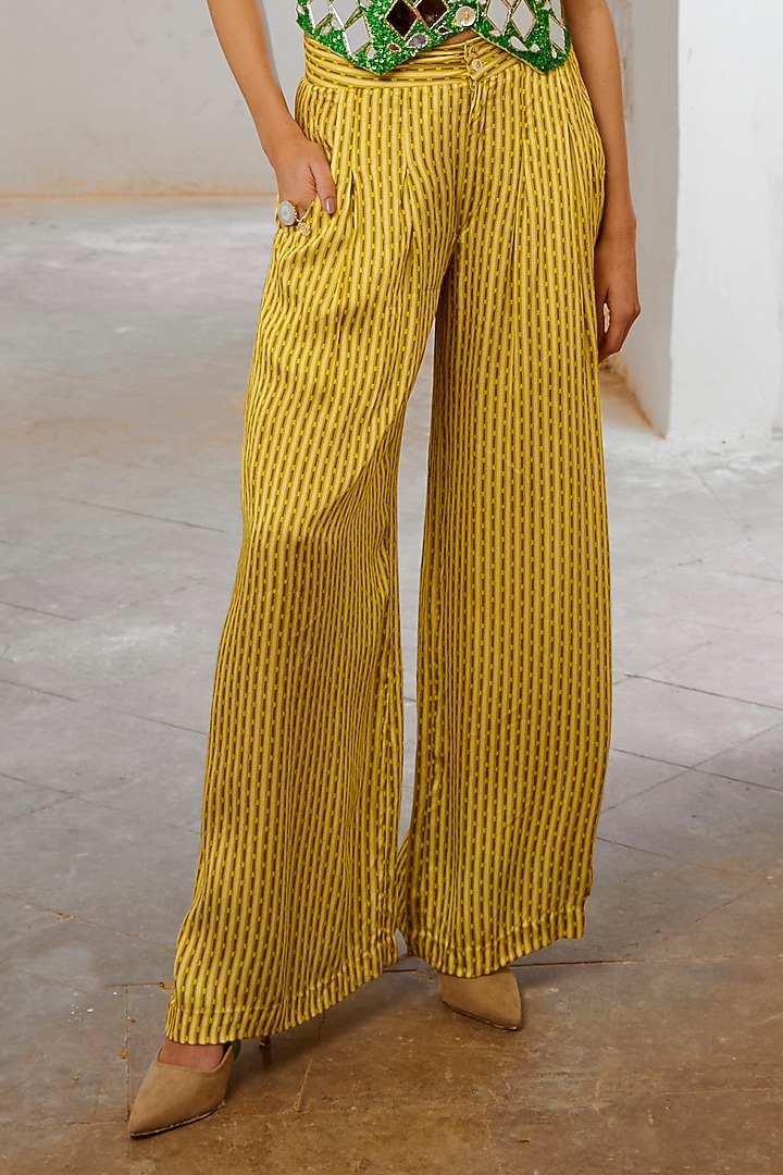Lemon Green Silk Blend Printed Pant Set by Pallavi Jaipur at Pernia's Pop Up Shop