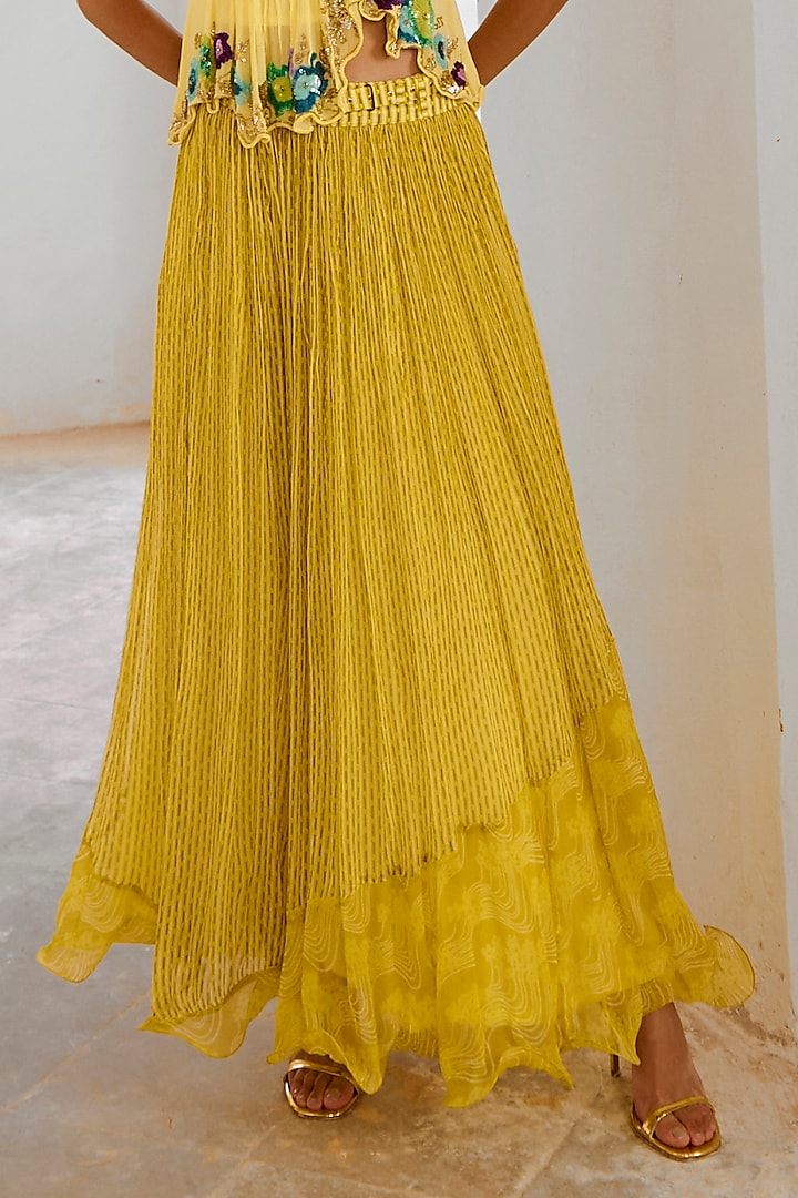Lime Chiffon Printed Skirt Set by Pallavi Jaipur at Pernia's Pop Up Shop