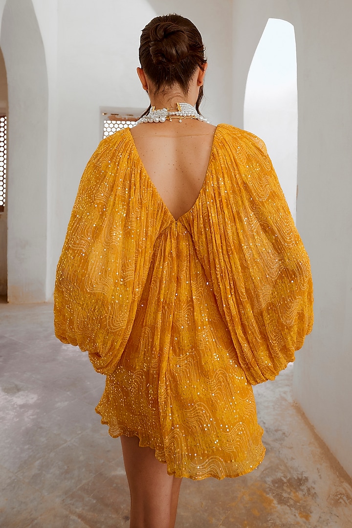 Marigold Yellow Chiffon Floral Printed Mini Dress by Pallavi Jaipur at  Pernia's Pop Up Shop 2026